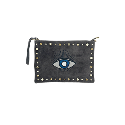 Gray Suede Pouch with Studs