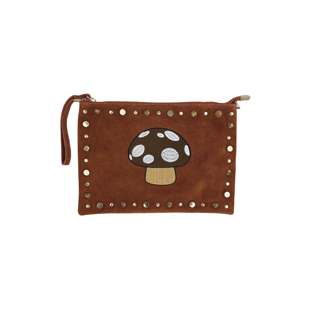 Brown Suede Pouch with Studs