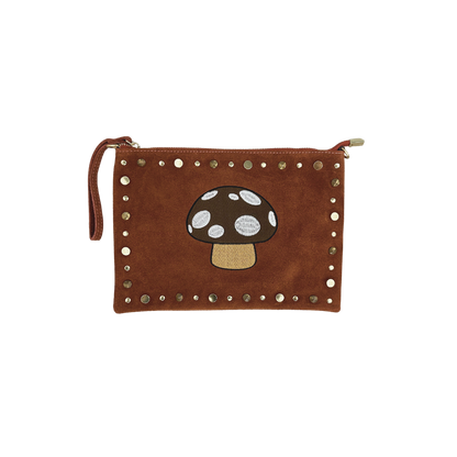 Brown Suede Pouch with Studs