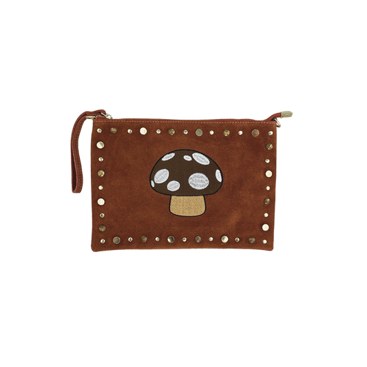 Brown Suede Pouch with Studs