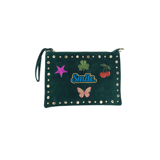 Green Suede Pouch with Studs