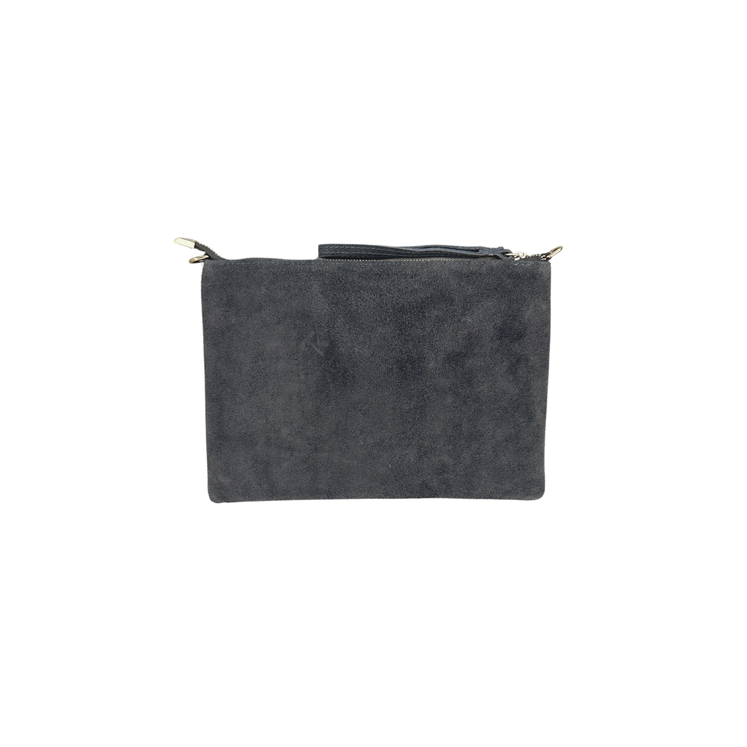 Gray Suede Pouch with Studs